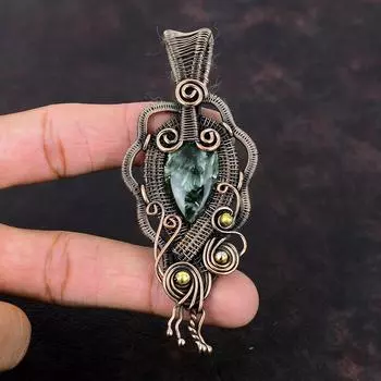 Seraphinite Pendant Copper Wire Wrapped Pendant Handmade Pendant Copper Gemstone Jewelry Unique Style Pendant Gift For Him Wire Wrap Jewelry