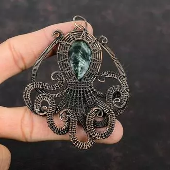 Seraphinite Pendant Copper Wire Wrapped Pendant Seraphinite Jewelry Gemstone Pendant Handmade Copper Jewelry Octopus Pendant Gift For Women