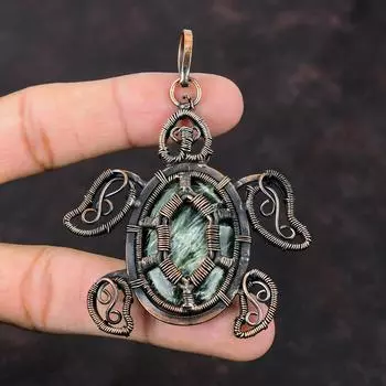 Seraphinite Pendant Copper Wire Wrapped Pendant Seraphinite Jewelry Gemstone Pendant Tortoise Pendant Handmade Copper Jewelry Gift For Her
