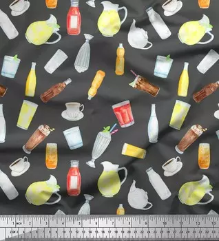 Серая хлопковая вуаль Soimoi, кухонная ткань с принтом для безалкогольных напитков и стекла, 56 дюймов по метрам 42 Inch Wide - Cotton Voile серый