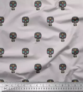 Серая хлопковая вуаль Soimoi с принтом черепа в этническом стиле, 56 дюймов по метрам 42 Inch Wide - Cotton Voile светло-серый
