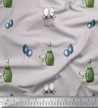 Серая хлопковая вуаль Soimoi, ткань с принтом для бутылок и бокалов для вина, 56 дюймов по метрам 42 Inch Wide - Cotton Voile светло-серый