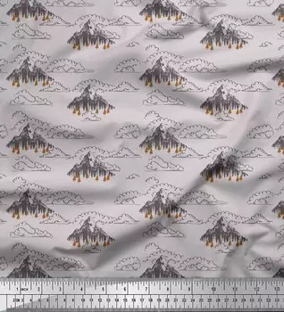 Серая хлопковая вуаль Soimoi, ткань с принтом «кедровое дерево и горы», 1 метр 56 дюймов 42 Inch Wide - Cotton Voile светло-серый