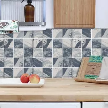 Серая клетчатая наклейка на плитку, кухонный фартук, маслостойкая ванная комната, водостойкая наклейка на стену для домашнего декора, художественная роспись 20*20cm*6Pcs