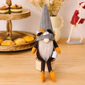 Серая Кофейная Причудливая Фигурка Гнома в Вязаной Шапке Идеально Подходит для Праздничных Украшений Gray Coffee Gnome Men