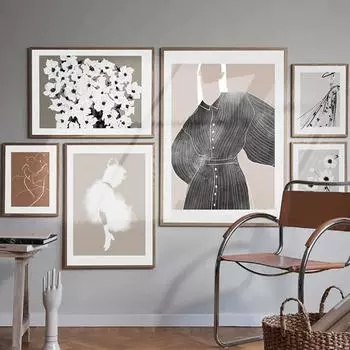 Серая линия девушка вишни в цвету Азия Stlye абстрактное настенное искусство Декор для гостиной постеры и принты холст картины картины для дома 21x30cm No Framed