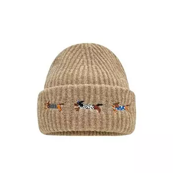 Серая милая такса вышитая вязаная шапка для женщин, утолщенная теплая большая шапка-шарф, утягивающая лицо M56-58cm