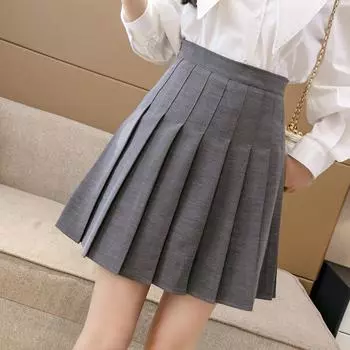 Серая плиссированная юбка для женщин весной, осенью, зимой и летом. Короткая юбка с высокой талией А-силуэта. Новый стиль. Маленькая черная юбка. XS