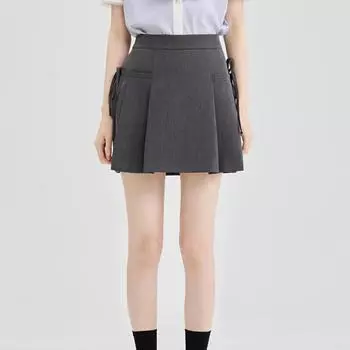 Серая плиссированная юбка на шнуровке для женщин, летняя новая корейская мода, свободная костюмная юбка с высокой талией, шикарная тонкая мини-юбка трапециевидной формы S серый