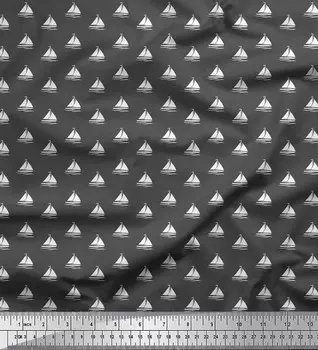 Серая полиэфирная креповая ткань Soimoi для яхт и волн с принтами на морской ткани по метрам 42 дюйма 42 Inch Wide - Poly Crepe серый