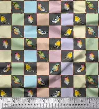 Серая полиэфирная креповая ткань Soimoi, квадратная ткань с акварельным принтом Flowerpecker, 1 метр 42 дюйма 42 Inch Wide - Poly Crepe серый