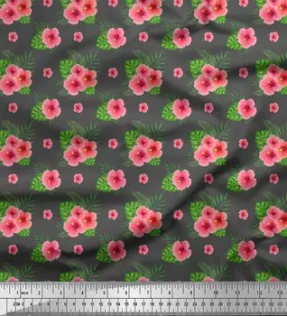 Серая полиэфирная креповая ткань Soimoi Monstera, ткань с цветочным принтом и листьями, по метрам, 42 дюйма 44 Inch Wide - Cotton Duck серый