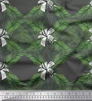 Серая полиэфирная креповая ткань Soimoi с принтом «сосна и листья», швейная ткань, метр 42 дюйма 42 Inch Wide - Poly Crepe серый