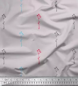 Серая полиэфирная креповая ткань Soimoi Scarlet Hummer с принтом листьев, ткань по метрам, 42 дюйма 42 Inch Wide - Poly Crepe серый