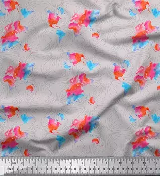 Серая полиэфирная креповая ткань Soimoi Ткань с принтом карты мира Ткань по метрам 42 дюйма 42 Inch Wide - Poly Crepe серый