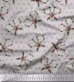 Серая полиэфирная креповая ткань Soimoi, ткань с цветочным принтом ножниц и точек, 1 метр 42 дюйма 42 Inch Wide - Poly Crepe зелёный