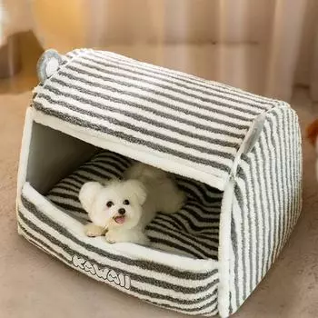 Серая полосатая большеухая милая мебель для домашних животных будка полузакрытая будка для маленьких собак и кошек осенью и зимой теплая будка для домашних животных S 37* 32*28cm