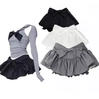 Серая пышная юбка с бантом, милая женская милая женская юбка с низкой талией и рюшами в консервативном стиле, корейская мода, летняя Прямая доставка S серый