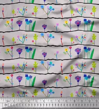 Серая японская креп-атласная ткань Soimoi с художественным принтом в виде листьев и цветочных тканей, 42 дюйма по метрам 42 Inch Wide - Japan Crepe Satin серый