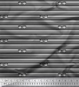 Серая японская креп-атласная ткань Soimoi с принтом в полоску и текстом, метр 42 дюйма 42 Inch Wide - Poly Crepe серый