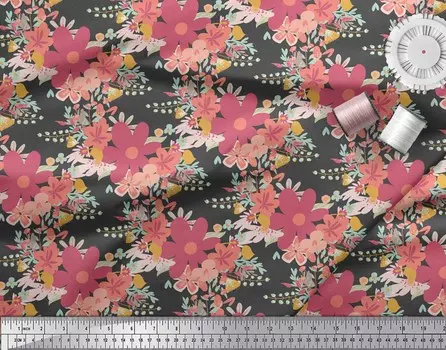 Серая японская креп-атласная ткань Soimoi с художественным принтом в виде листьев и цветочных тканей, 42 дюйма по метрам 42 Inch Wide - Cotton Voile серый