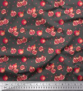 Серая японская креп-сатиновая ткань Soimoi, декор с фруктами и гранатом, ткань с принтом, 42 дюйма 42 Inch Wide - Cotton Voile серый
