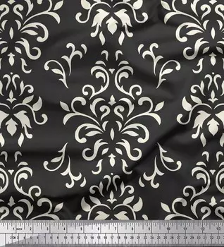 Серая японская креп-сатиновая ткань Soimoi, филигранная дамасская ткань с принтом, 42 дюйма по метрам 42 Inch Wide - Poly Crepe фиолетовый