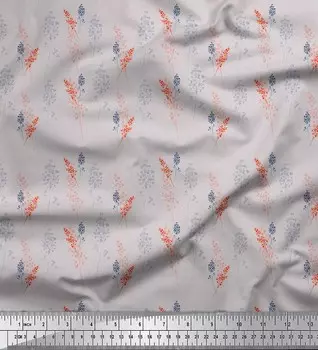 Серая японская креп-сатиновая ткань Soimoi, гипсофила с цветочным декором, ткань с принтом, 42 дюйма 42 Inch Wide - Poly Crepe серый