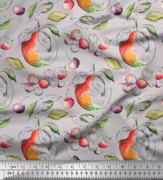 Серая японская креп-сатиновая ткань Soimoi и ягодно-фруктовый принт, ткань по метрам, 42 дюйма 42 Inch Wide - Poly Crepe серый