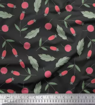 Серая японская креп-сатиновая ткань Soimoi, красные ягоды и фрукты, ткань с принтом на метр, 42 дюйма 42 Inch Wide - Cotton Voile серый