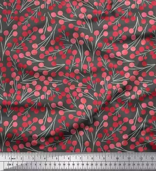 Серая японская креп-сатиновая ткань Soimoi, красные ягоды и фрукты, ткань с принтом на метр, 42 дюйма 42 Inch Wide - Cotton Voile серый
