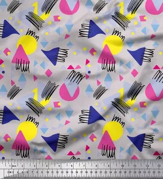 Серая японская креп-сатиновая ткань Soimoi, круглая и треугольная ткань с геометрическим принтом на метр, 42 дюйма 42 Inch Wide - Poly Crepe серый