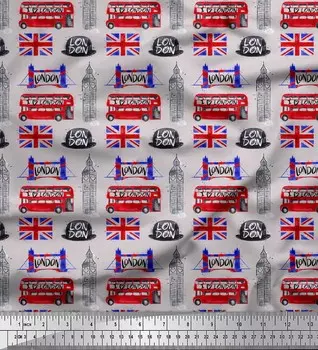 Серая японская креп-сатиновая ткань Soimoi, лондонская тема, ткань с архитектурным принтом по метрам, 42 дюйма 42 Inch Wide - Cotton Voile серый