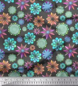 Серая японская креп-сатиновая ткань Soimoi, многоцветная ткань Мандала с принтом на метр, 42 дюйма 42 Inch Wide - Poly Crepe серый