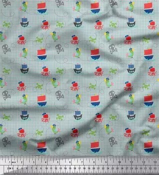 Серая японская креп-сатиновая ткань Soimoi, осьминог и парусник, геометрические принты на ткани, 42 дюйма по метрам 42 Inch Wide - Cotton Voile серый