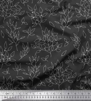 Серая японская креп-сатиновая ткань Soimoi с принтом листьев и листьев, ткань по метрам, 42 дюйма 42 Inch Wide - Poly Crepe синий