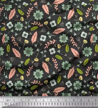 Серая японская креп-сатиновая ткань Soimoi с листьями и примулой обыкновенной с цветочным принтом, швейная ткань, метр 42 дюйма 42 Inch Wide - Cotton Voile серый