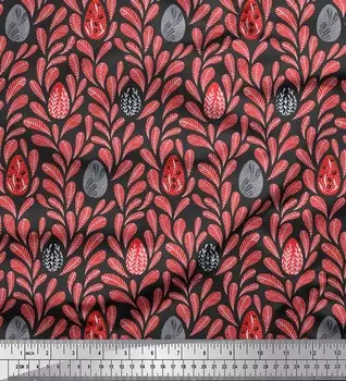 Серая японская креп-сатиновая ткань Soimoi с художественным принтом листьев, ткань на метр, 42 дюйма 42 Inch Wide - Poly Crepe жёлтый