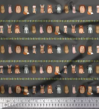 Серая японская креп-сатиновая ткань Soimoi с этническим принтом животных и листьев, 42 дюйма по метрам 42 Inch Wide - Cotton Voile серый