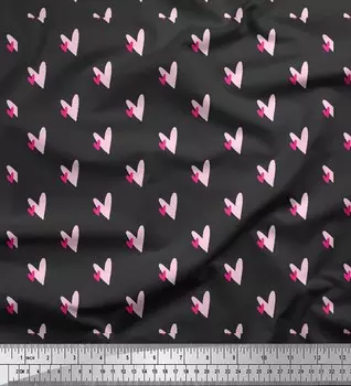 Серая японская креп-сатиновая ткань Soimoi с принтом розового сердца, ткань для рукоделия шириной 42 дюйма по метрам 42 Inch Wide - Poly Crepe серый