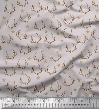 Серая японская креп-сатиновая ткань Soimoi с принтом в виде рогов и звезд, 42 дюйма по метрам 42 Inch Wide - Poly Crepe серый