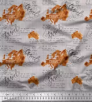 Серая японская креп-сатиновая ткань Soimoi с текстом и картой Европы, ткань с дорожным принтом, 42 дюйма по метрам 42 Inch Wide - Poly Crepe серый