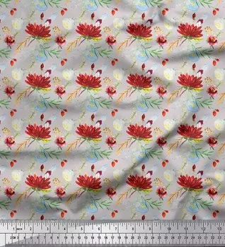 Серая японская креп-сатиновая ткань Soimoi с цветочным принтом листьев и лотоса, 42 дюйма по метрам 42 Inch Wide - Cotton Voile серый