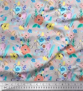 Серая японская креп-сатиновая ткань Soimoi с художественным принтом в виде листьев и цветочного принта, ткань для рукоделия шириной 42 дюйма по метрам 42 Inch Wide - Japan Crepe Satin серый