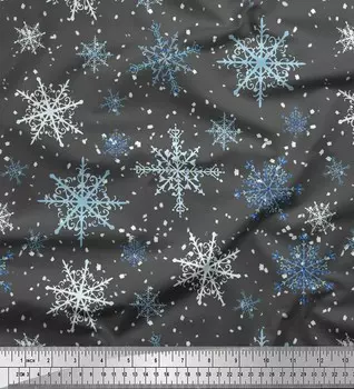 Серая японская креп-сатиновая ткань Soimoi, снежные хлопья и звездный принт, швейная ткань, метр 42 дюйма 42 Inch Wide - Cotton Voile серый