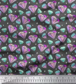 Серая японская креп-сатиновая ткань Soimoi со звездами и бриллиантами, геометрический декор, ткань с принтом, 42 дюйма 42 Inch Wide - Poly Crepe серый