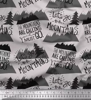 Серая японская креп-сатиновая ткань Soimoi, ткань с горным принтом и текстовым принтом, 1 метр 42 дюйма 42 Inch Wide - Poly Crepe серый