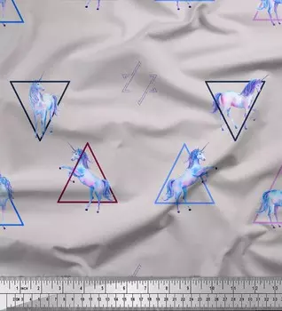 Серая японская креп-сатиновая ткань Soimoi, ткань с геометрическим декором в виде единорога и треугольника, 42 дюйма, метр 42 Inch Wide - Cotton Voile серый