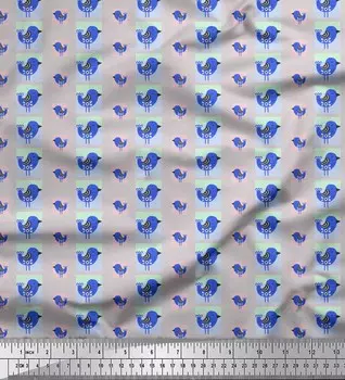 Серая японская креп-сатиновая ткань Soimoi, ткань с принтом в стиле народного искусства и птиц, 42 дюйма по метрам 42 Inch Wide - Poly Crepe серый