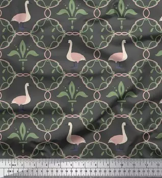 Серая японская креп-сатиновая ткань Soimoi, ткань с лебединым и марокканским дамасским принтом, 1 метр 42 дюйма 42 Inch Wide - Cotton Voile серый